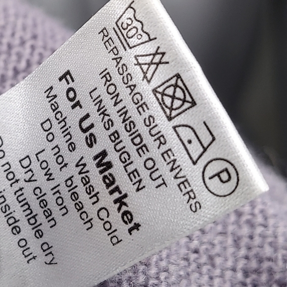 La Redoute Sweater Dress 14/16 Purple Tie Belt V-Neck Button Short Sleeve Mini - Picture 6 of 6